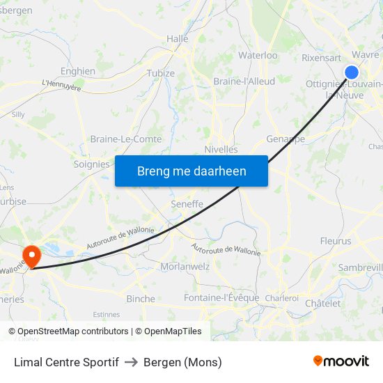 Limal Centre Sportif to Bergen (Mons) map