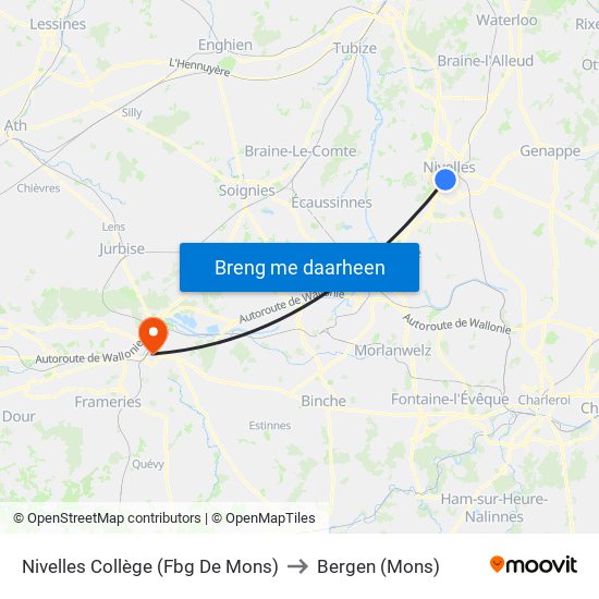 Nivelles Collège (Fbg De Mons) to Bergen (Mons) map