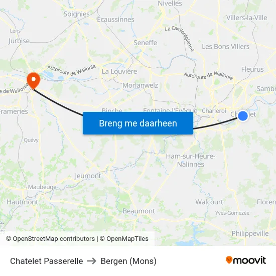 Chatelet Passerelle to Bergen (Mons) map