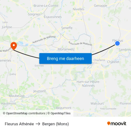 Fleurus Athénée to Bergen (Mons) map