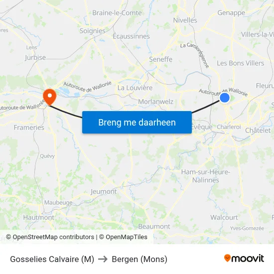 Gosselies Calvaire (M) to Bergen (Mons) map