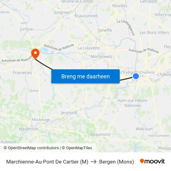Marchienne-Au-Pont De Cartier (M) to Bergen (Mons) map