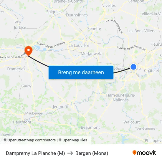 Dampremy La Planche (M) to Bergen (Mons) map
