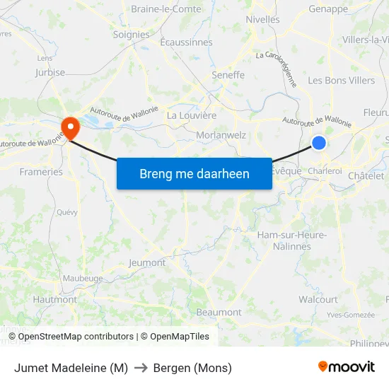Jumet Madeleine (M) to Bergen (Mons) map