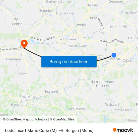 Lodelinsart Marie Curie (M) to Bergen (Mons) map
