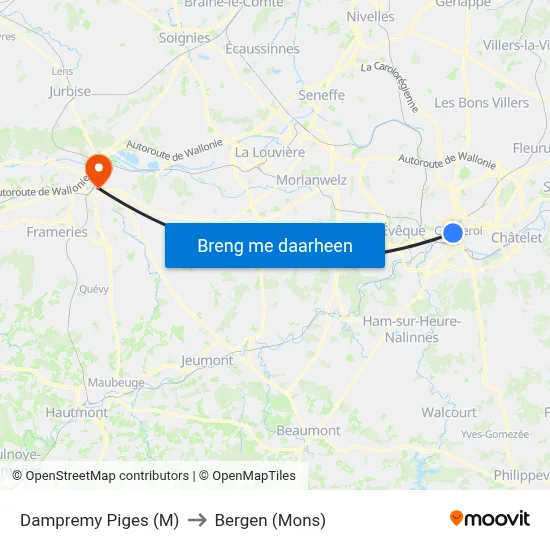 Dampremy Piges (M) to Bergen (Mons) map