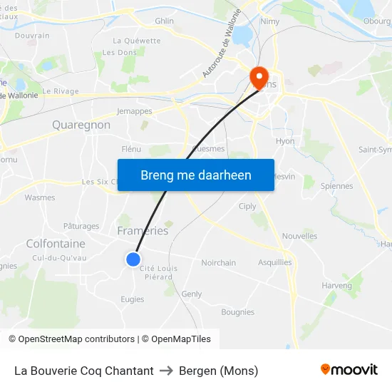 La Bouverie Coq Chantant to Bergen (Mons) map