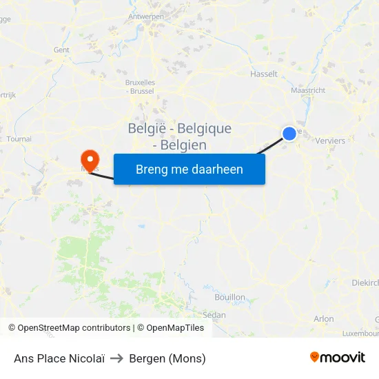 Ans Place Nicolaï to Bergen (Mons) map