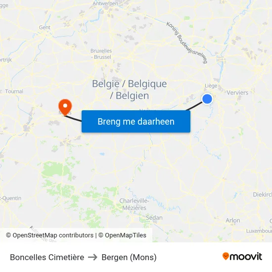 Boncelles Cimetière to Bergen (Mons) map