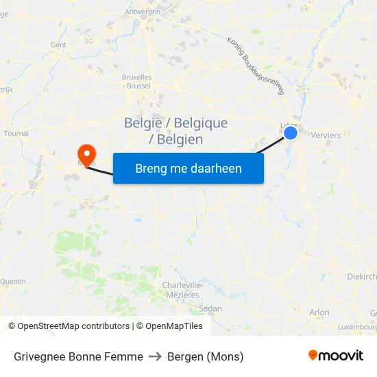 Grivegnee Bonne Femme to Bergen (Mons) map