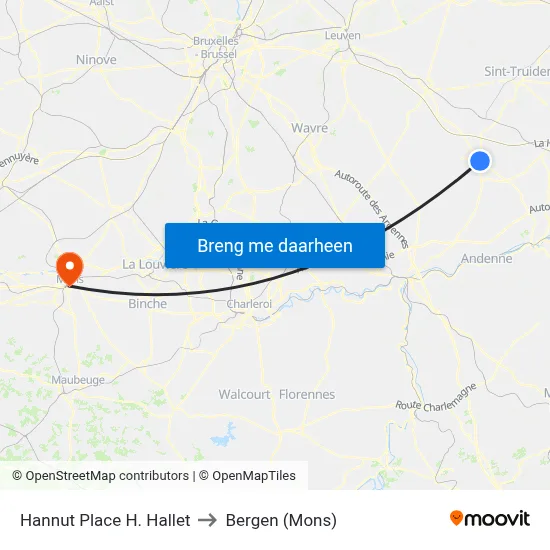 Hannut Place H. Hallet to Bergen (Mons) map
