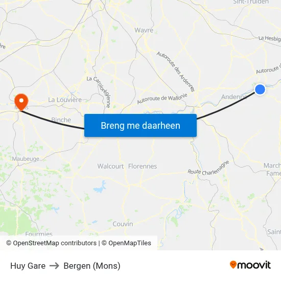 Huy Gare to Bergen (Mons) map