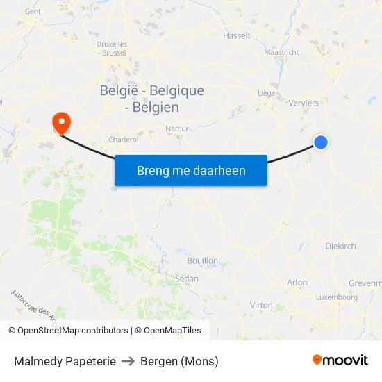 Malmedy Papeterie to Bergen (Mons) map