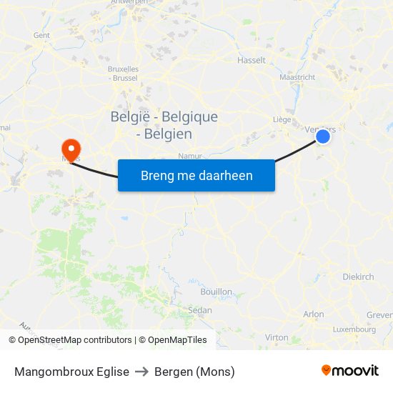 Mangombroux Eglise to Bergen (Mons) map