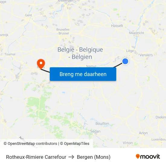 Rotheux-Rimiere Carrefour to Bergen (Mons) map
