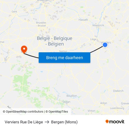 Verviers Rue De Liège to Bergen (Mons) map