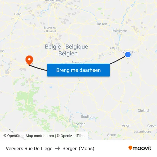 Verviers Rue De Liège to Bergen (Mons) map