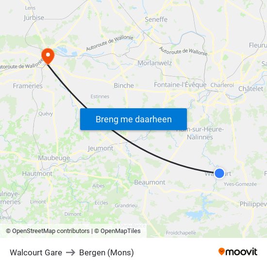 Walcourt Gare to Bergen (Mons) map