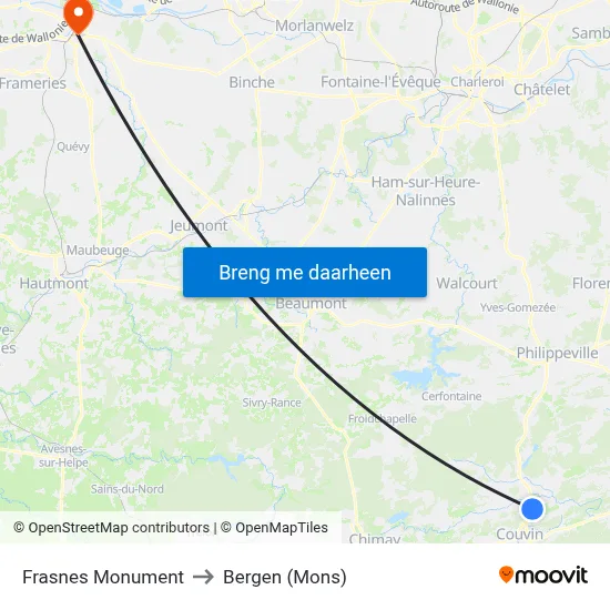 Frasnes Monument to Bergen (Mons) map
