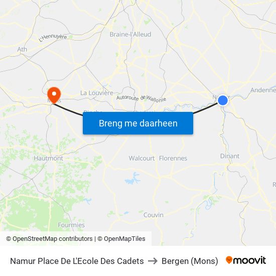 Namur Place De L'Ecole Des Cadets to Bergen (Mons) map