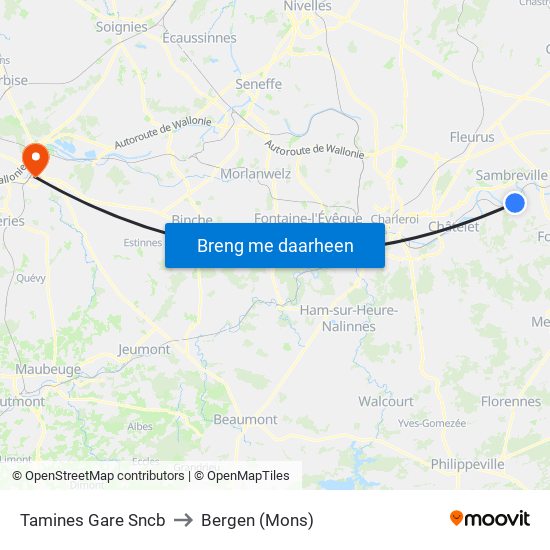 Tamines Gare Sncb to Bergen (Mons) map