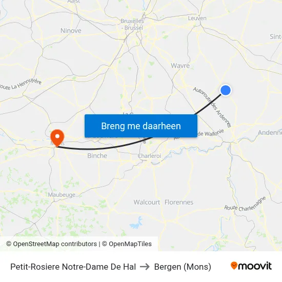Petit-Rosiere Notre-Dame De Hal to Bergen (Mons) map