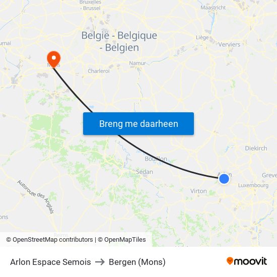 Arlon Espace Semois to Bergen (Mons) map