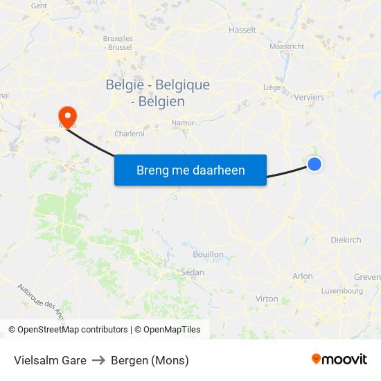 Vielsalm Gare to Bergen (Mons) map