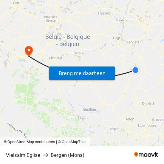 Vielsalm Eglise to Bergen (Mons) map