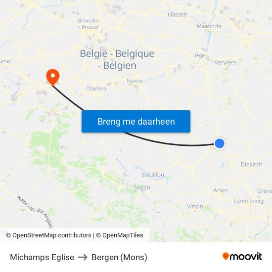 Michamps Eglise to Bergen (Mons) map