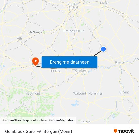 Gembloux Gare to Bergen (Mons) map