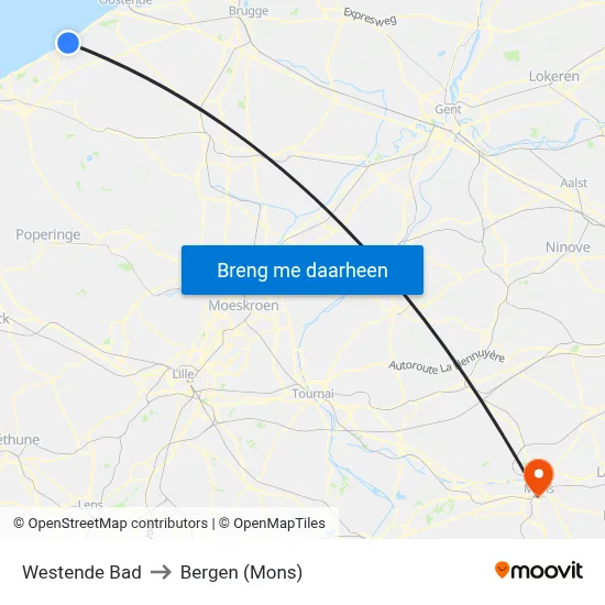 Westende Bad to Bergen (Mons) map