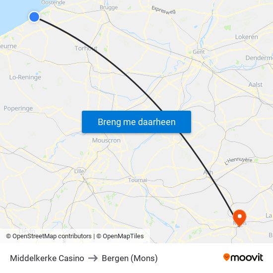 Middelkerke Casino to Bergen (Mons) map