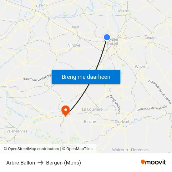Arbre Ballon to Bergen (Mons) map