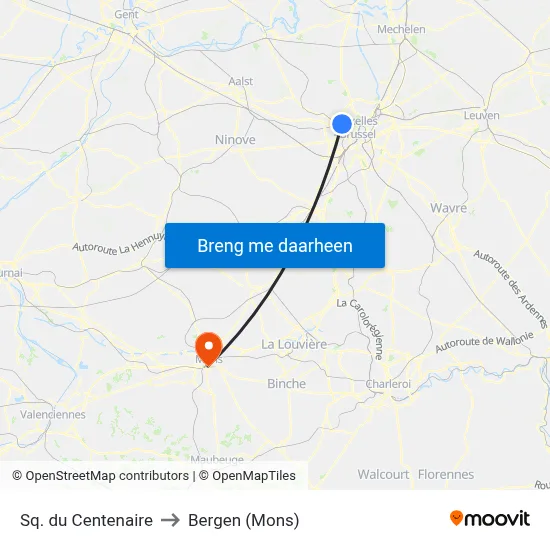 Sq. du Centenaire to Bergen (Mons) map