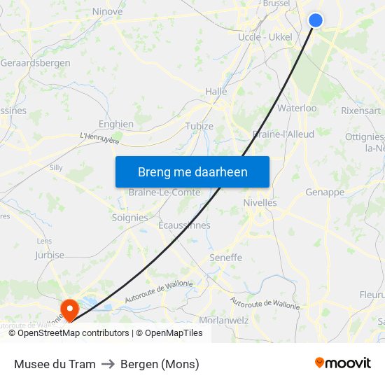 Musee du Tram to Bergen (Mons) map