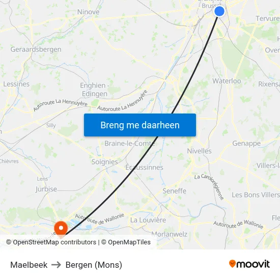 Maelbeek to Bergen (Mons) map