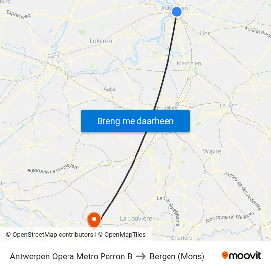 Antwerpen Opera Metro Perron B to Bergen (Mons) map