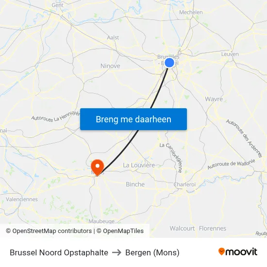 Brussel Noord Opstaphalte to Bergen (Mons) map