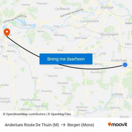 Anderlues Route De Thuin (M) to Bergen (Mons) map