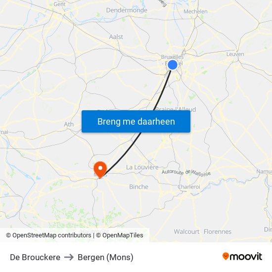 De Brouckere to Bergen (Mons) map