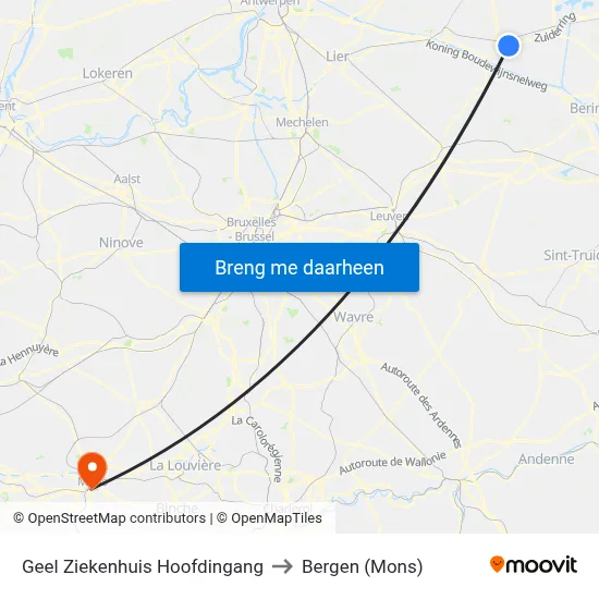Geel Ziekenhuis Hoofdingang to Bergen (Mons) map