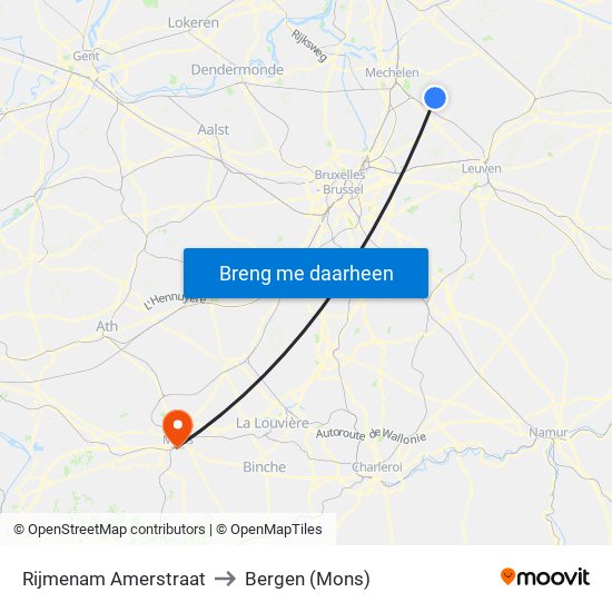 Rijmenam Amerstraat to Bergen (Mons) map