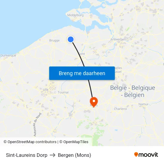 Sint-Laureins Dorp to Bergen (Mons) map