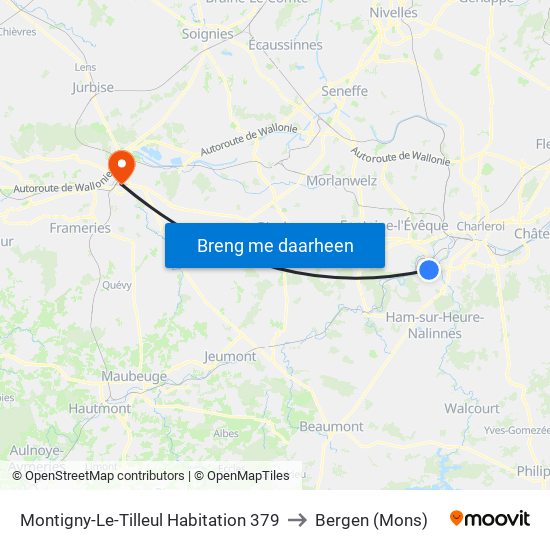 Montigny-Le-Tilleul Habitation 379 to Bergen (Mons) map