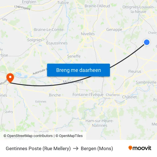 Gentinnes Poste (Rue Mellery) to Bergen (Mons) map