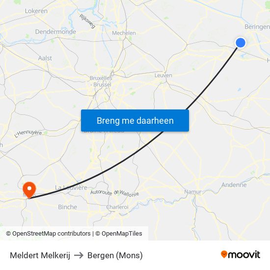 Meldert Melkerij to Bergen (Mons) map