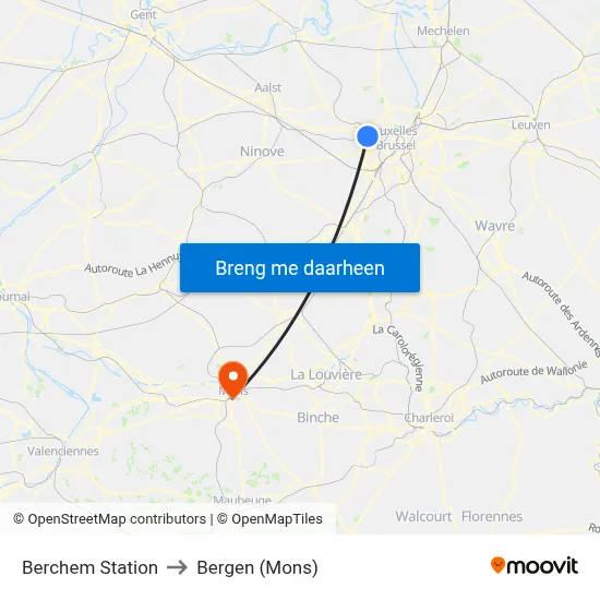 Berchem Station to Bergen (Mons) map