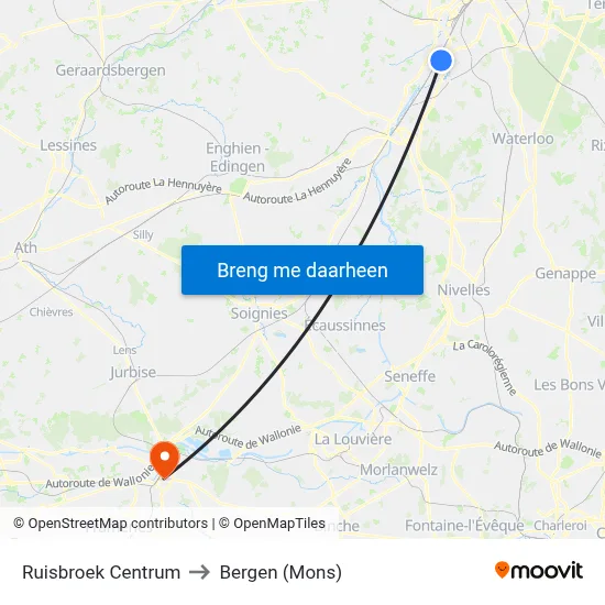 Ruisbroek Centrum to Bergen (Mons) map