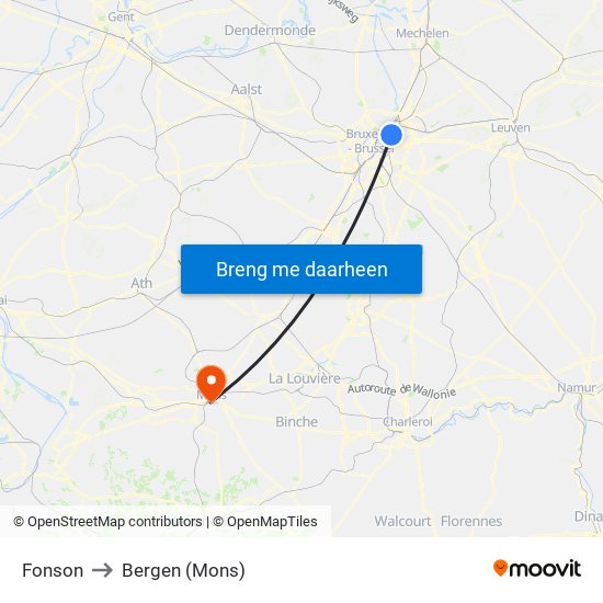 Fonson to Bergen (Mons) map